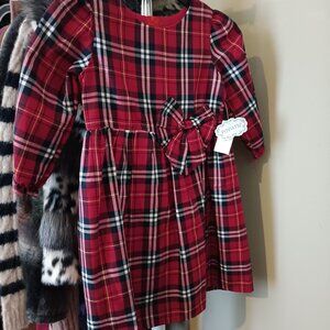NWT Girls Size 6 Tartan Plaid Holiday Party Dress with Bow Red Black White
